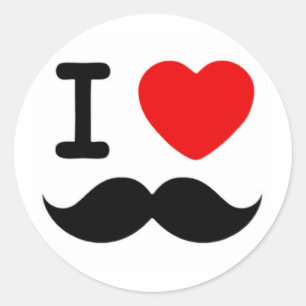 Pegatina Redonda El corazón / Amo Mustaches / Mustaches