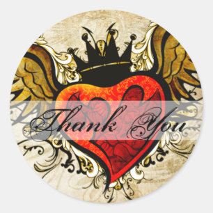 Pegatina Redonda El corazón con alas tatuaje del vintage le