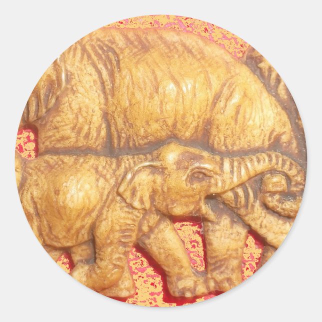 Pegatina Redonda El corazón de la manada: Retrato familiar de elefa (Anverso)