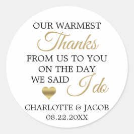 Pegatina Redonda El corazón del Boda del ORO más cálido gracias | G