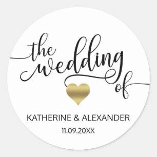 Pegatina Redonda El corazón dorado moderno blanco el BODA de focas