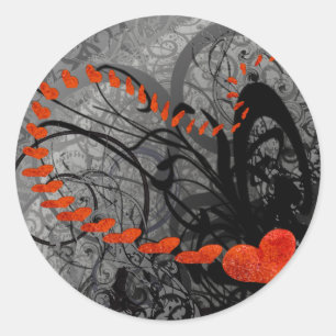 Pegatina Redonda El corazón negro y rojo se balancea