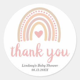 Pegatina Redonda El corazón rosado adorable Chica Boho Rainbow Baby