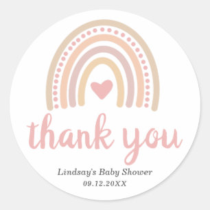 Pegatina Redonda El corazón rosado adorable Chica Boho Rainbow Baby