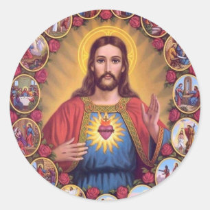 Pegatina Redonda El corazón sagrado de Jesús