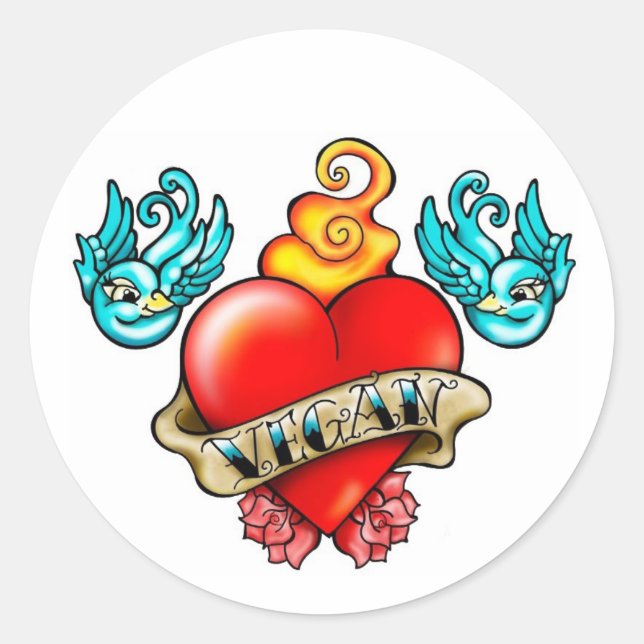 Pegatina Redonda ¡El corazón vegan, palos! (Anverso)