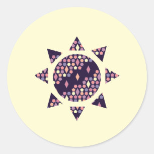 Pegatina Redonda El crepúsculo de la ciudad oscura y el sol del dia