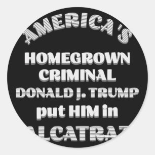 Pegatina Redonda El criminal D. Trump de Estados Unidos lo metió en