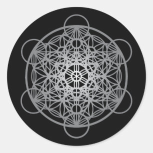 Pegatina Redonda El cubo de la vida de Metatron - Silver Versión 1