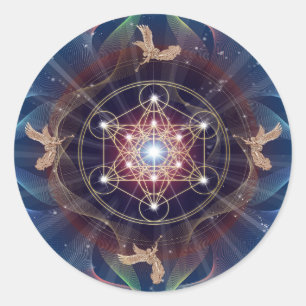Pegatina Redonda El cubo de Metatron - Merkabah - geometría sagrad