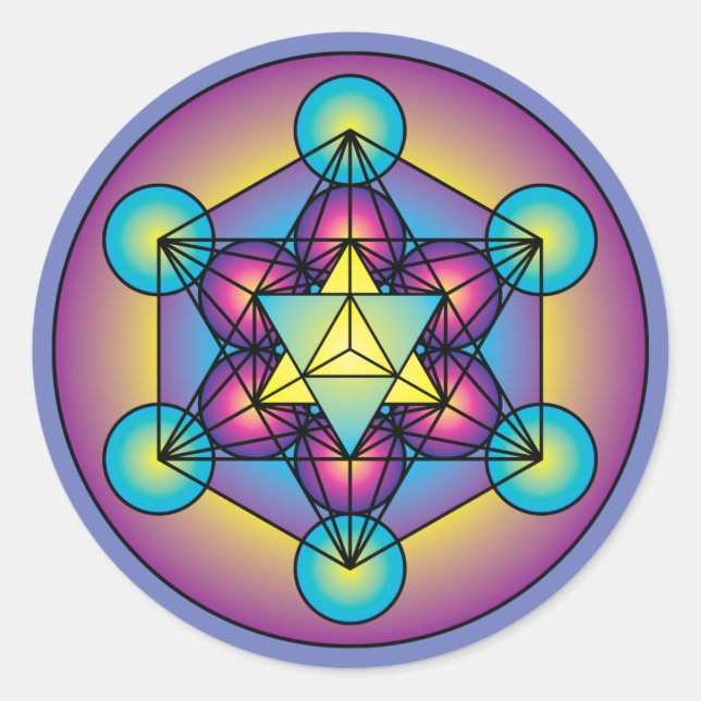 Pegatina Redonda El Cubo Merkaba de Metatron (Anverso)