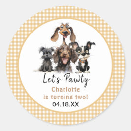 Pegatina Redonda El cumpleaños de Dog Let's Pawty