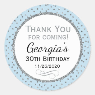 Pegatina Redonda El cumpleaños de plata de los azules claros le