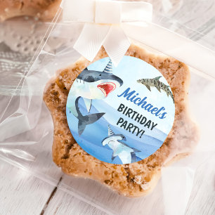 Pegatina Redonda El cumpleaños del tiburón jawsome Under