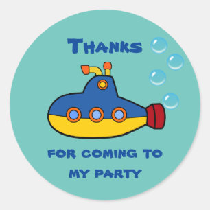 Pegatina Redonda El cumpleaños submarino del juguete amarillo y