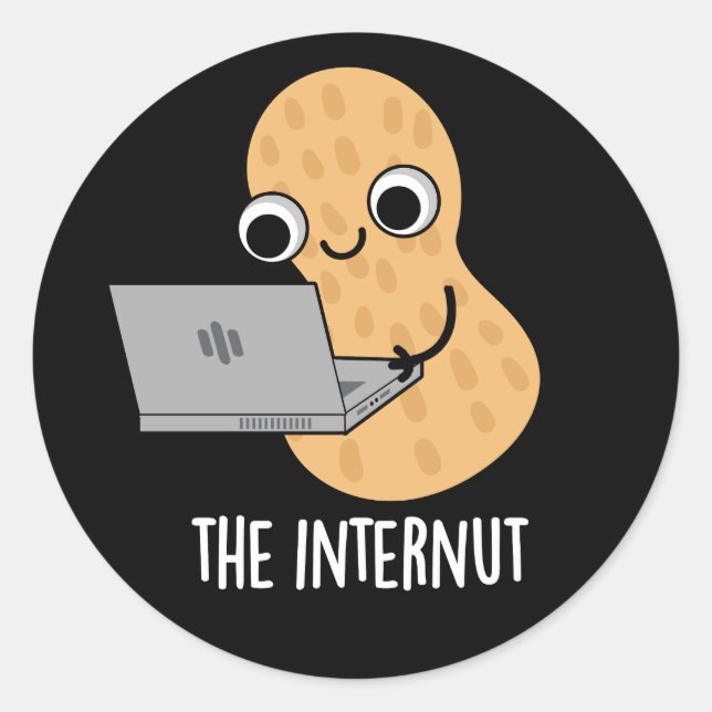 Pegatina Redonda El curioso Peanut de Internet Internut Pun Dark BG (Anverso)
