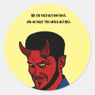 Pegatina Redonda El demonio rojo Lucifer Gótico el arte del terror