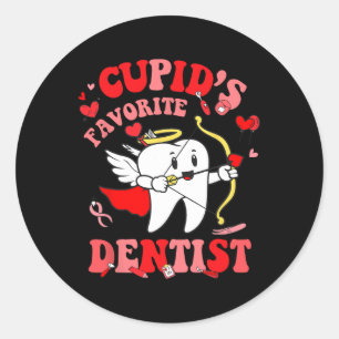 Pegatina Redonda El dentista favorito de Cupido Equipo dental de Sa