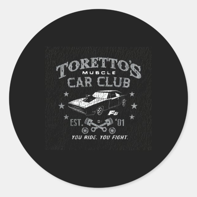Pegatina Redonda El Destino Del Furioso Coche Músculo Del Toretto (Anverso)