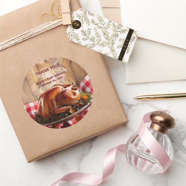 Pegatina Redonda El Día de Acción de Gracias agitó Baby Shower en T (Regalar)