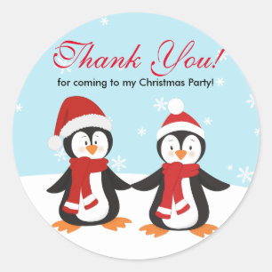 Pegatina Redonda El día de fiesta de los pingüinos del navidad le