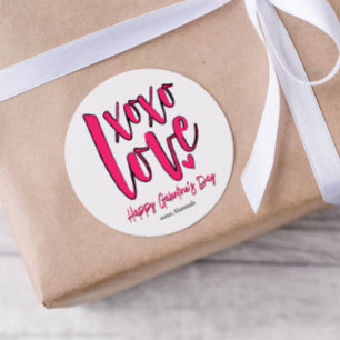 Pegatina Redonda El día de Galentine XOXO amor negrita rosado