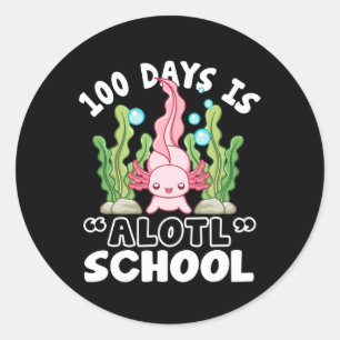 Pegatina Redonda El Día De La Escuela 100 Días Es Alotl School Axol