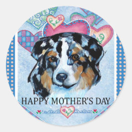 PEGATINA REDONDA EL DÍA DE LA MADRE, AUSTRALIAN SHEPHERD