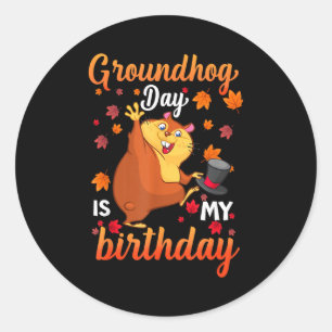 Pegatina Redonda El Día de la Marmota es mi cumpleaños 2 de febrero