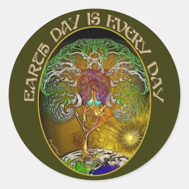 Pegatina Redonda El Día de la Tierra es todos los días (Anverso)