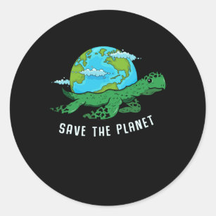 Pegatina Redonda El Día de la Tierra la tortuga ama el océano salva