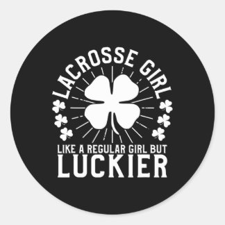 Pegatina Redonda El día de Lacrosse Chica St Patrick