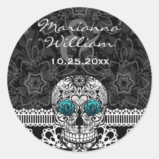 Pegatina Redonda El Día de los Muertos del Azúcar en Lace, salva la