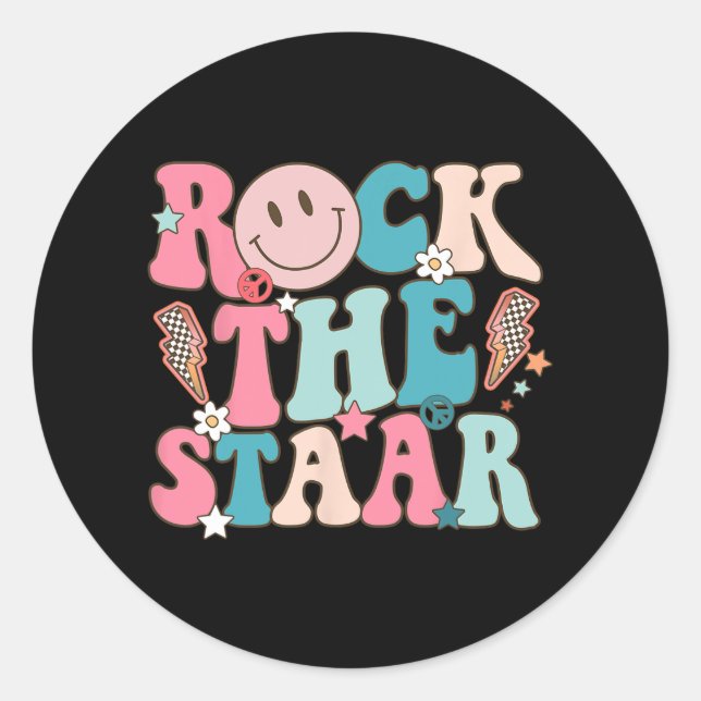 Pegatina Redonda El día de prueba de Staar Retro Groovy Teacher St (Anverso)