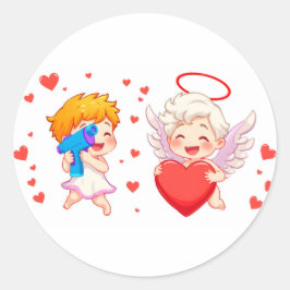 Pegatina Redonda El día de San Valentín 2025: Ángeles 👼 ❤️ agudos