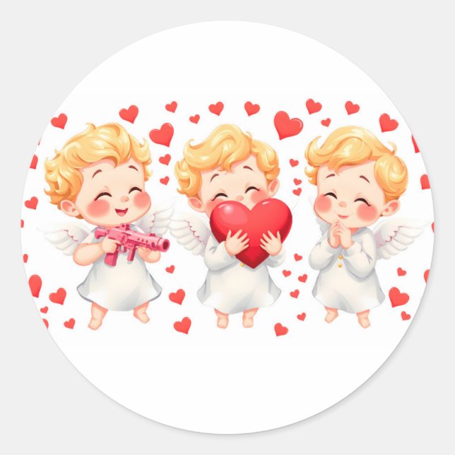 Pegatina Redonda El día de San Valentín 2025: Ángeles 👼 ❤️ agudos  (Anverso)