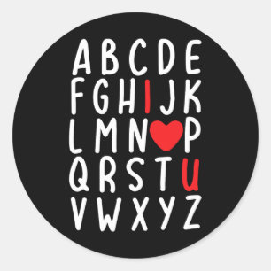 Pegatina Redonda El día de San Valentín Abc I Love You Heart Teache
