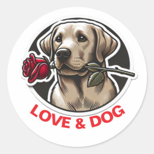 Pegatina Redonda El día de San Valentín AMOR Y PERRO lindo personal