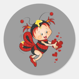 Pegatina Redonda El día de San Valentín animado Red Bee
