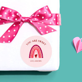 Pegatina Redonda El día de San Valentín Boho Arcoiris eres dulce