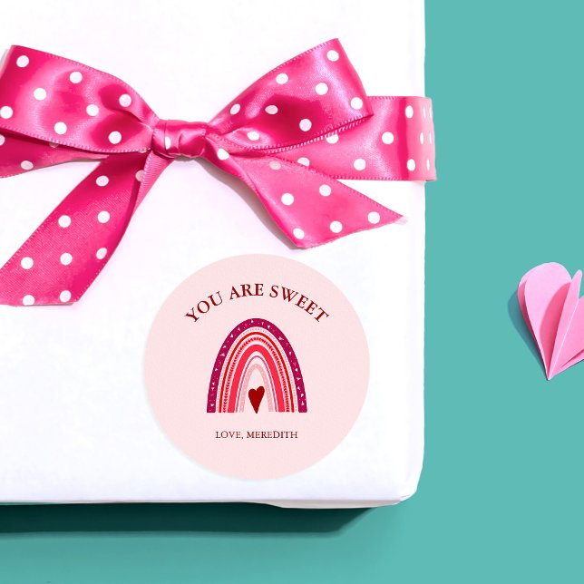 Pegatina Redonda El día de San Valentín Boho Arcoiris eres dulce (Subido por el creador)