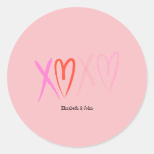 Pegatina Redonda El día de San Valentín colorido de corazón "XOXO"