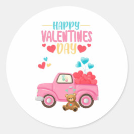 Pegatina Redonda El día de San Valentín Corazón Cute Camión Rosa Os