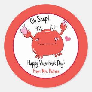 Pegatina Redonda El día de San Valentín Cute Crab Rojo Corazón Niño