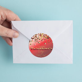 Pegatina Redonda El día de San Valentín De Corazones Rojas Y De Oro