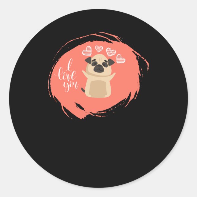 Pegatina Redonda El día de San Valentín de Kawaii Pug Dog (Anverso)