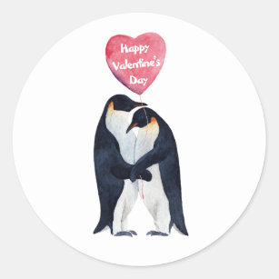 Pegatina Redonda El día de San Valentín de los Pingüinos Emperadore