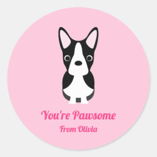Pegatina Redonda El día de San Valentín de Perro Terrier de Bosto