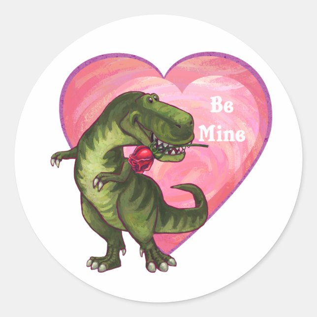 Pegatina Redonda El día de San Valentín de Tyrannosaurus (Anverso)