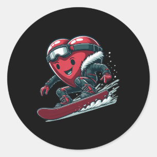 Pegatina Redonda El día de San Valentín Heart Snowboarder Snowboard